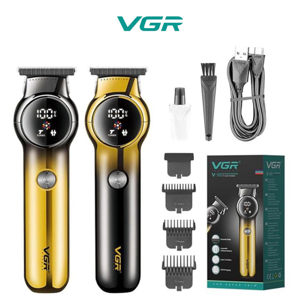 VGR V-989 Professional Corded & Cordless Hair Clipper for Men LED Display Turbo Mode 1200mAh Lithium Battery Ceramic Blade Type-C USB Charging