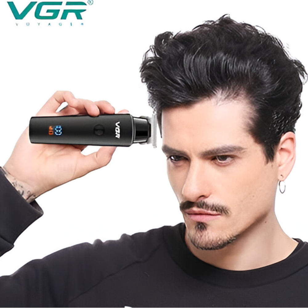 VGR V-937 Professional Cordless Rechargeable Hair Trimmer for Men LED Display USB Charging Self-Sharpening Stainless Steel Blades 3 Guide Combs (1.5mm, 3mm, 4.5mm)