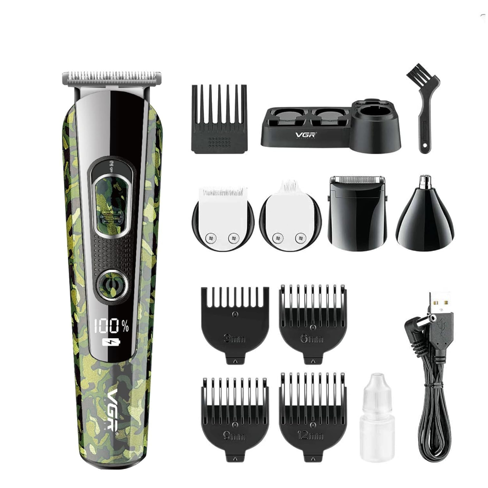 VGR V-102 Camouflage Edition Professional Grooming Kit for Men | Corded & Cordless Operation | Multipurpose Hair Clipper with Full Grooming Set: Beard, Nose, Precision, Shaver, & Design Trimmer VGR V-102 Camouflage Edition Professional Grooming Kit for Men | Corded & Cordless Operation | Multipurpose Hair Clipper with Full Grooming Set: Beard, Nose, Precision, Shaver, & Design Trimmer