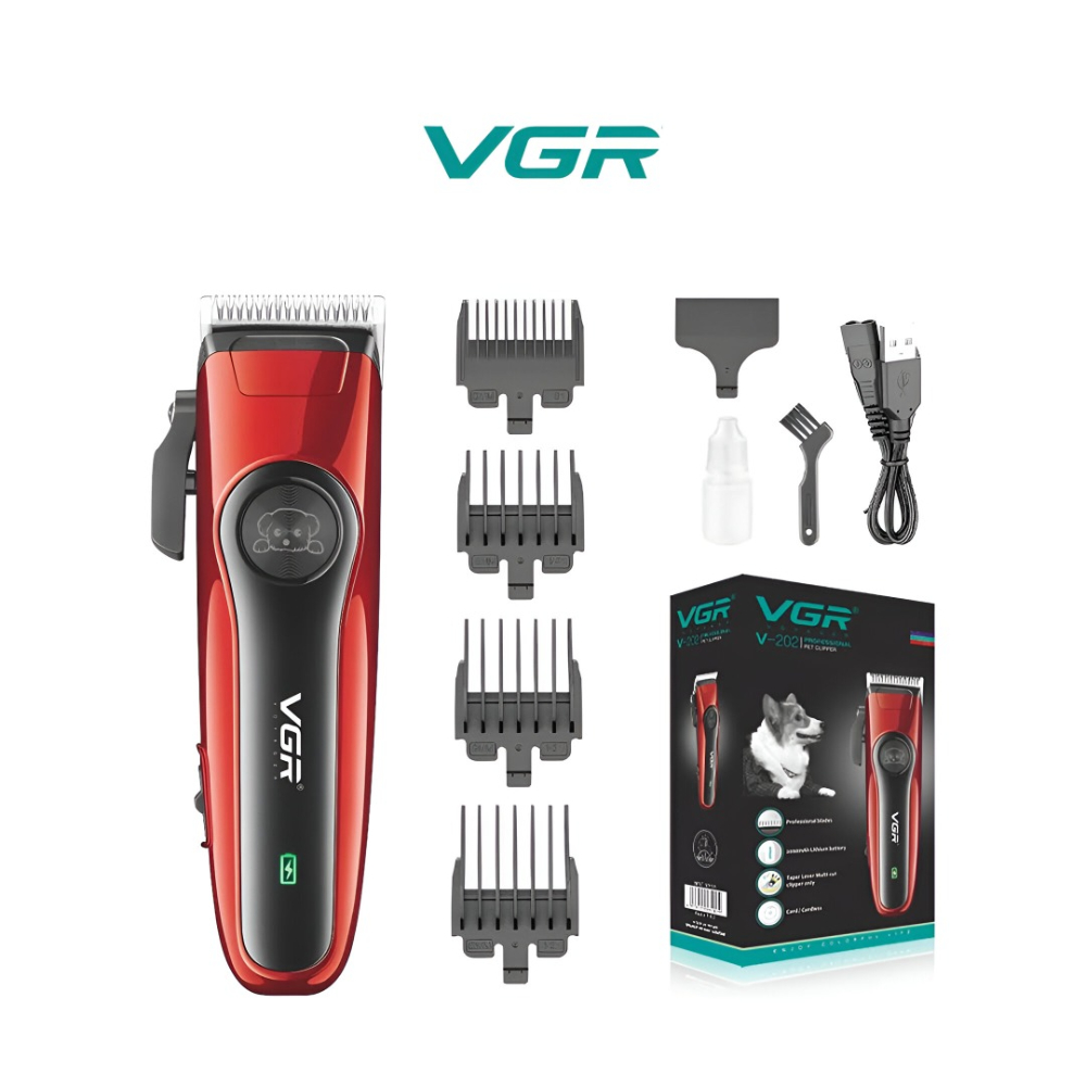 VGR V-202 Professional Cord & Cordless Pet Clipper Ultra-Quiet Pet Grooming Kit for Dogs & Cats 150-Minute Runtime Stainless Steel Blade 4 Guide Combs USB Charging VGR V-202 Professional Cord & Cordless Pet Clipper Ultra-Quiet Pet Grooming Kit for Dogs & Cats 150-Minute Runtime Stainless Steel Blade 4 Guide Combs USB Charging