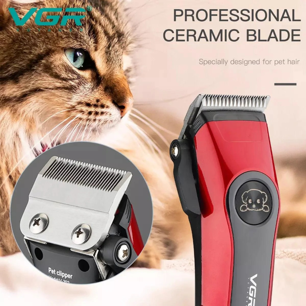 VGR V-202 Professional Cord & Cordless Pet Clipper Ultra-Quiet Pet Grooming Kit for Dogs & Cats 150-Minute Runtime Stainless Steel Blade 4 Guide Combs USB Charging