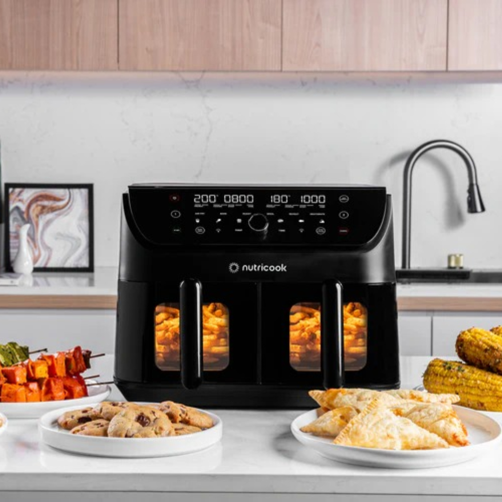 Nutricook Air Fryer Duo 2 Vision, 8.5L – Dual-Basket Digital Air Fryer with See-Through Windows, Independent Cooking Zones, 1700W Power, Rapid Air Circulation Technology Nutricook Air Fryer Duo 2 Vision, 8.5L – Dual-Basket Digital Air Fryer with See-Through Windows, Independent Cooking Zones, 1700W Power, Rapid Air Circulation Technology