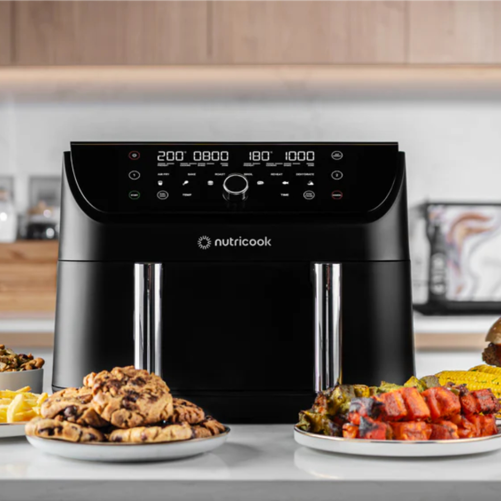 Nutricook Air Fryer Duo 2 FlexZone 8.5L – Dual Zone Cooking, SmartSync Technology, Rapid Air Circulation, Adjustable Temperature, Digital Touchscreen, 8 Cooking Presets Nutricook Air Fryer Duo 2 FlexZone 8.5L – Dual Zone Cooking, SmartSync Technology, Rapid Air Circulation, Adjustable Temperature, Digital Touchscreen, 8 Cooking Presets