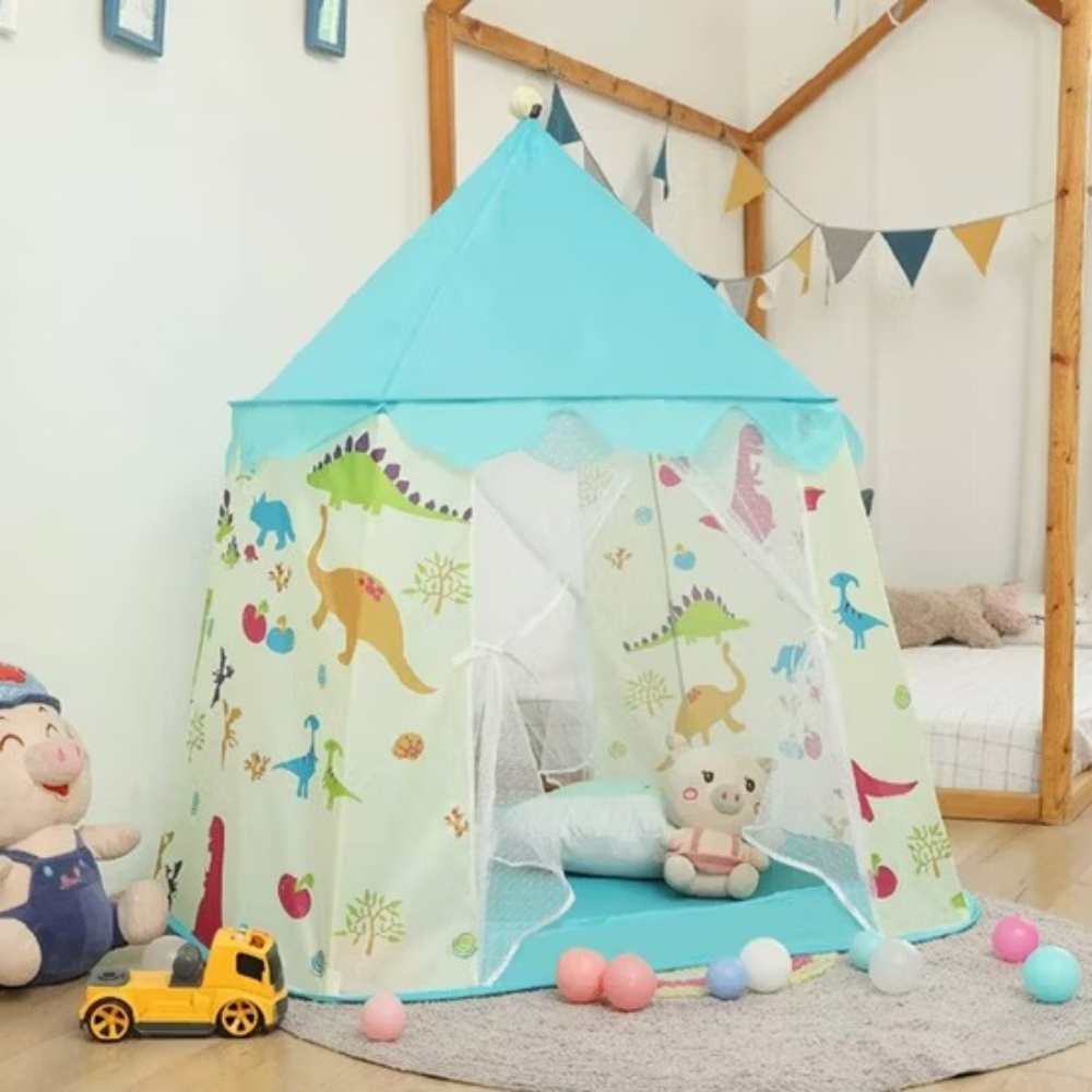 Dinosaur Yurt Pop-Up Play Tent for Kids – Portable Folding Tent with Reinforcement Poles, Carrying Case & Pop-Up Feature – Indoor/Outdoor Playhouse for Ages 3-12 – 120x100x120cm BLUE
