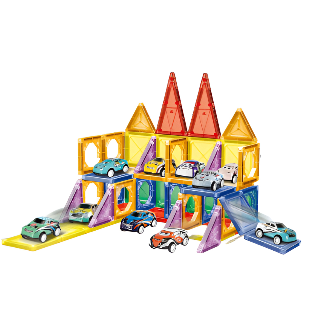 Window Magnetic Sheet (Parking Lot) 6331-3 – 68 PCS Magnetic Building Blocks Construction Set for Kids STEM Educational Toy with Colorful Tiles & Parking Lot Theme Durable ABS Plastic Ages 3+