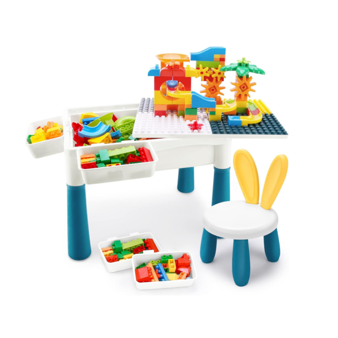 Block Table & 105 Slide Blocks & 1 Chair Set 6263 – Kids Activity Table with Storage Creative Play Building Block Set for Toddlers ABS Plastic Furniture for Children’s Room Block Table & 105 Slide Blocks & 1 Chair Set 6263 – Kids Activity Table with Storage Creative Play Building Block Set for Toddlers ABS Plastic Furniture for Children’s Room