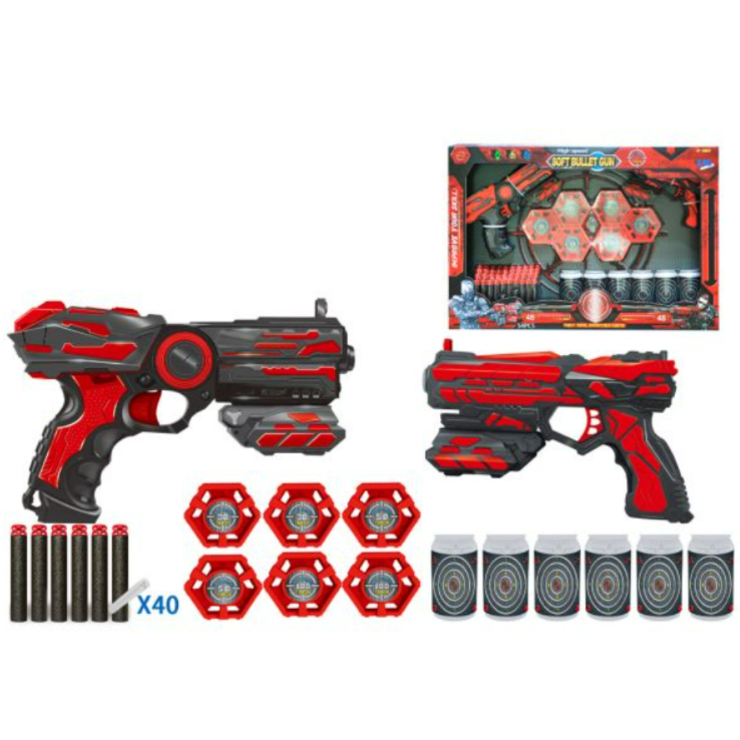Double Pistol Suit 6238 – Large Soft Bullet Blaster Toy Gun Set with 2 Pistols, Shooting Targets, and Foam Darts Safe Action Shooting Game Set for Boys Indoor & Outdoor Fun 12-Piece Set Double Pistol Suit 6238 – Large Soft Bullet Blaster Toy Gun Set with 2 Pistols, Shooting Targets, and Foam Darts Safe Action Shooting Game Set for Boys Indoor & Outdoor Fun 12-Piece Set
