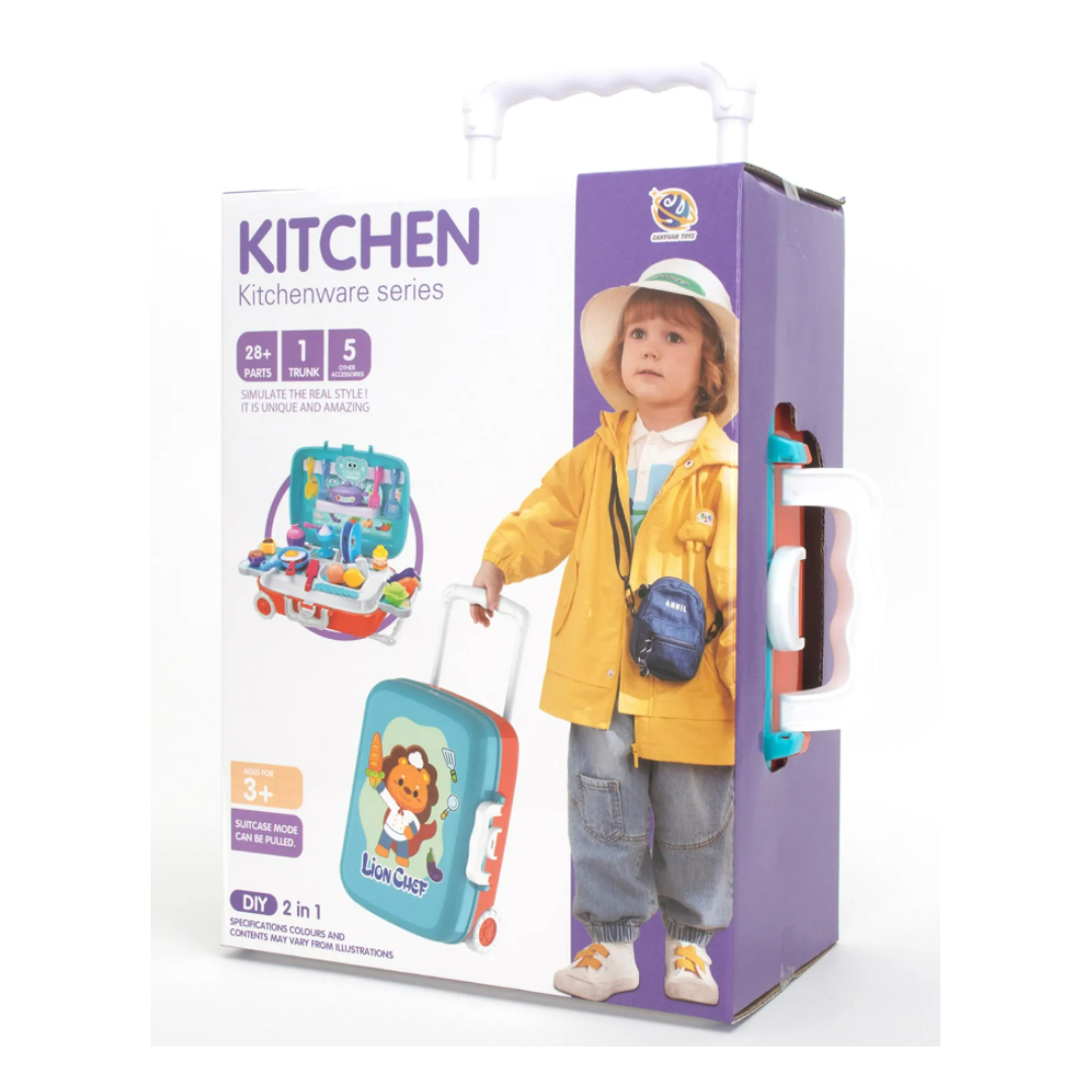 Kitchenware Series DIY 2-in-1 28-Piece Toy Set for Kids – Pretend Play Cooking and Kitchen Set with Utensils, Pots, Pans & More Compact Carry Case Design 29 x 21 cm ABS Plastic Ages 3+