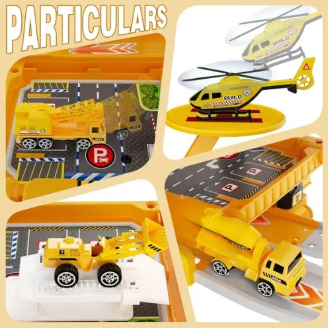 Track 30PCS Game Play Garage Parking Lot Toy Car Engineering Set 6252 – Multi-Level Construction Site-Themed Playset with Ramps, Tracks & Vehicles | Durable Plastic