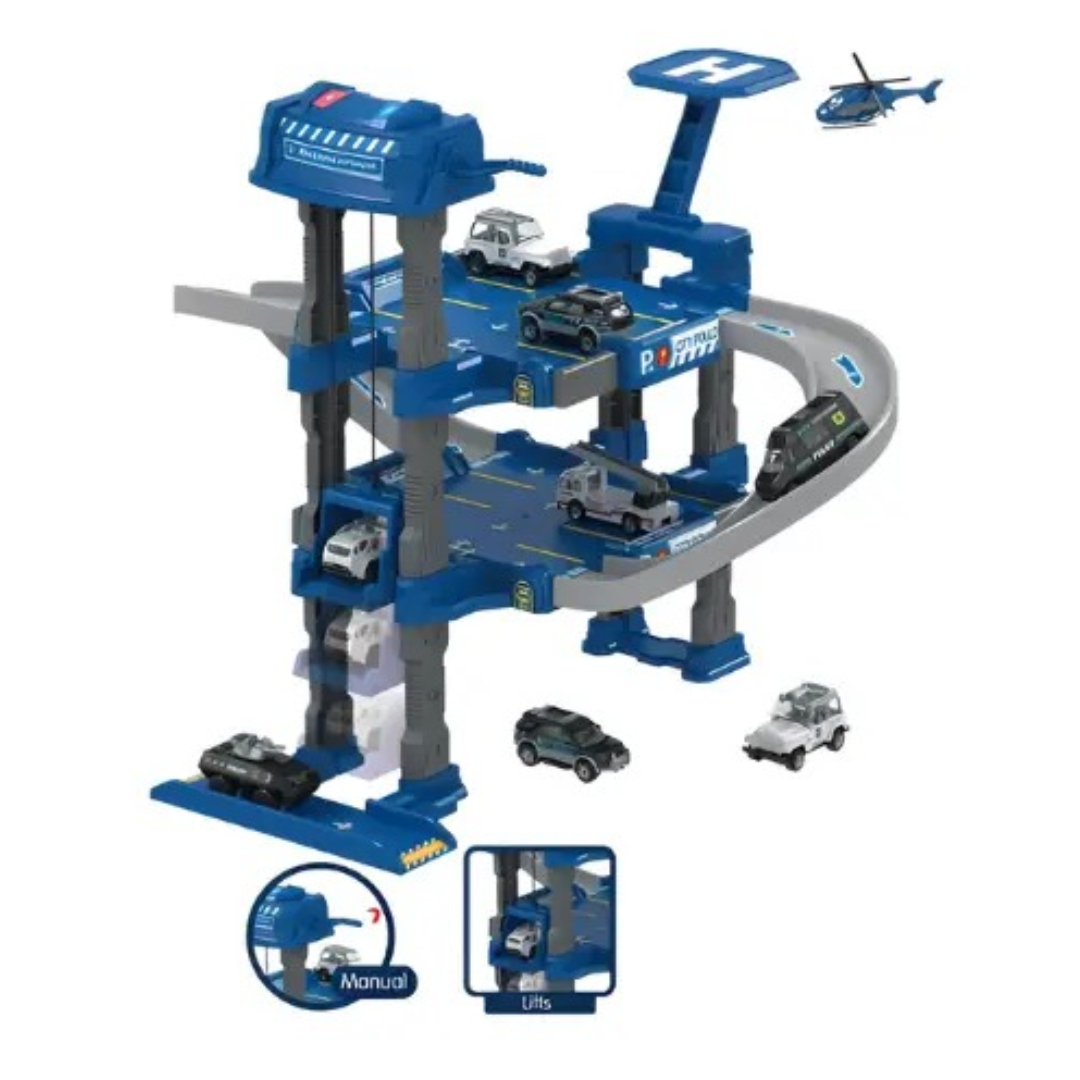 Third Floor Police Parking Lot 6251 – Multi-Level City Police Station Playset for Kids 3-Tier Garage with Ramps, Helipad & Accessories Durable Plastic Construction Age 3-4 Years