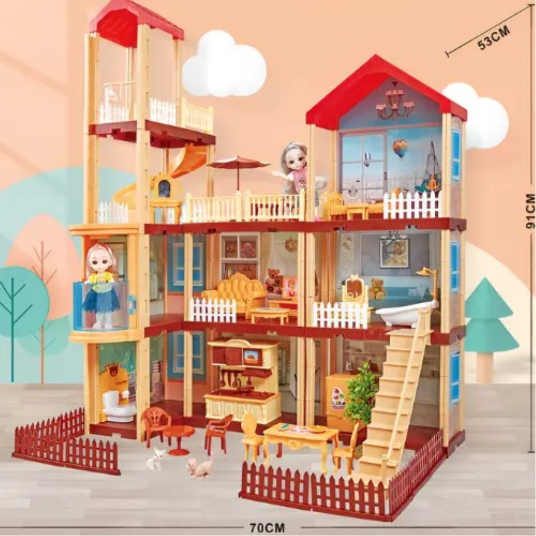 Luxury Princess Villa Playhouse Toy Set for Girls – 201 Pcs Large Dream Dollhouse with Accessories, Furniture & Lighting Size: 70 x 91 x 53 cm Imaginative Pretend Play Durable Plastic Build