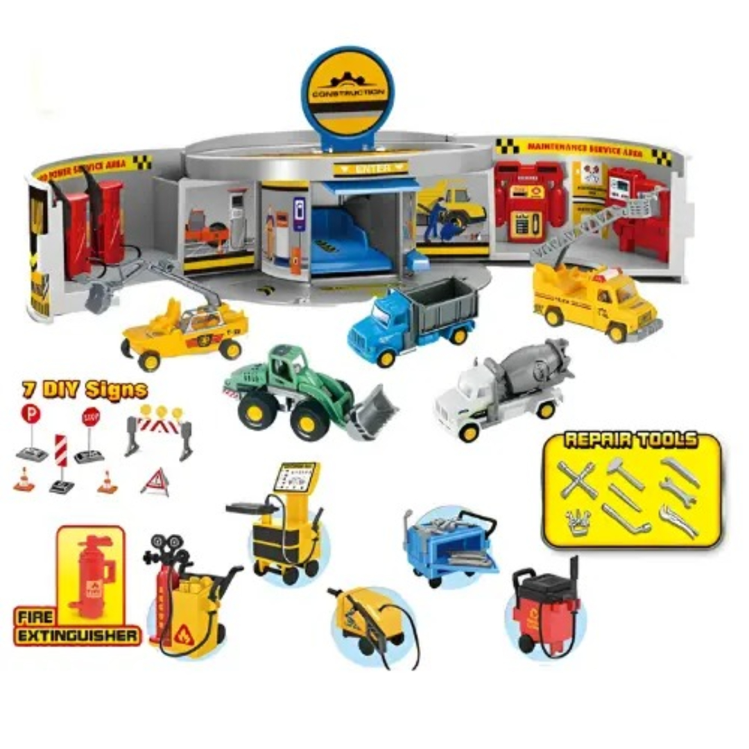 Parking Lot Car Wax Playset 6231 – Creative Service Station Toy Set for Kids DIY Parking Lot Construction Kit with Simulated Car Wax Station Pretend Play Vehicle Maintenance Garage