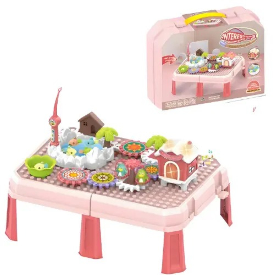 Manually Building Block Table 6301 for Kids – Educational Light & Sound Activity Table Playset Multi-Function Learning Station with Building Blocks Interactive Toy for Creative Play