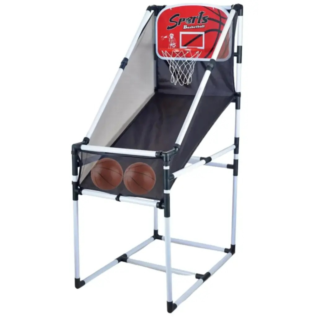 Basketball Shooting Machine 6272 – Interactive Kids Indoor Arcade-Style Basketball Game with 2 Mini Balls Foldable Polyester & Nylon Hoop System Size: 55 x 88 x 145 CM Age 3+