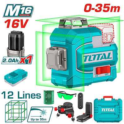 TLL301201 Cordless 3D Green Laser Level Kit – 16V High-Precision Self-Leveling Tool with 360° Horizontal & Vertical Laser Lines, Remote Control, Magnetic Stand, Battery & Charger TLL301201 Cordless 3D Green Laser Level Kit – 16V High-Precision Self-Leveling Tool with 360° Horizontal & Vertical Laser Lines, Remote Control, Magnetic Stand, Battery & Charger