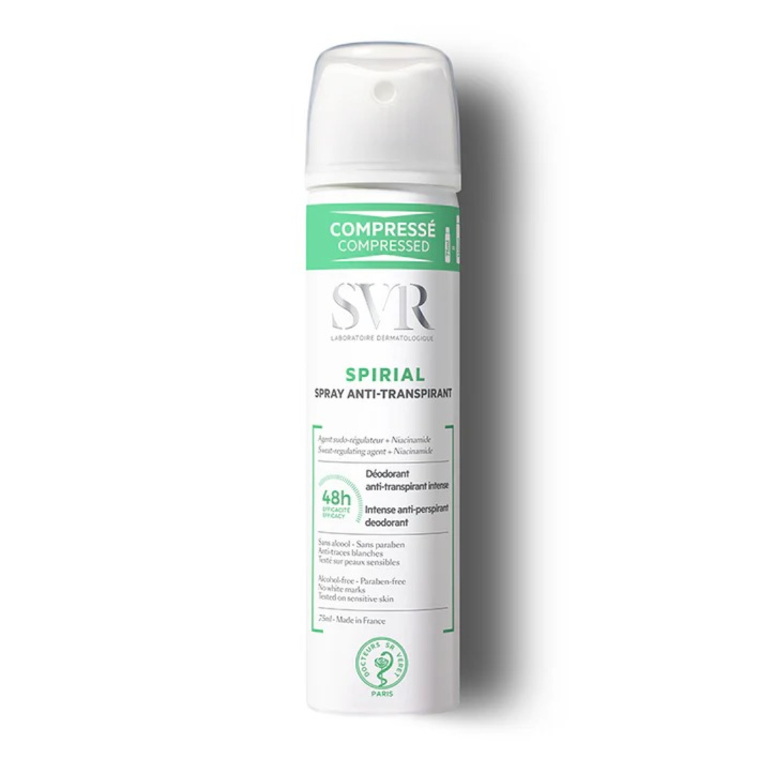 SVR Spirial Spray Antiperspirant 75ml – Intense 48-Hour Protection with Aluminium Chlorohydrate, Niacinamide & Triethyl Citrate – High-Tolerance Deodorant Spray for Sensitive Skin SVR Spirial Spray Antiperspirant 75ml – Intense 48-Hour Protection with Aluminium Chlorohydrate, Niacinamide & Triethyl Citrate – High-Tolerance Deodorant Spray for Sensitive Skin