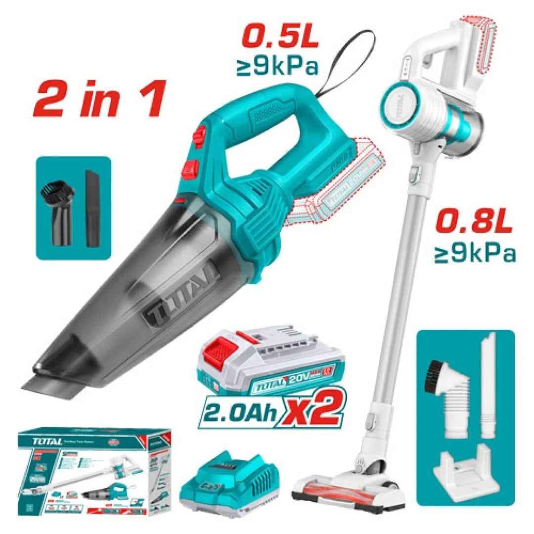 Total TOSLI29832 20V Cordless 2-in-1 Vacuum Cleaner Kit – Includes Upright & Handheld Vacuums, 2 x 2.0Ah Lithium Batteries, Fast Charger, and Accessories