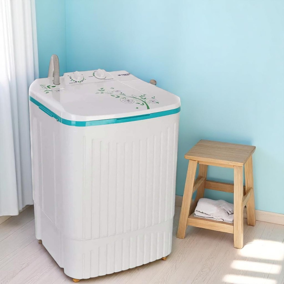 Fresh KTB5000S 5KG Single Tub Washing Machine – Compact Spin Washer with Anti-Shock Plastic Body, Lint Filter & Low Powder Consumption – Ideal for Small Spaces (Size: L63 x W40 x D38 cm)