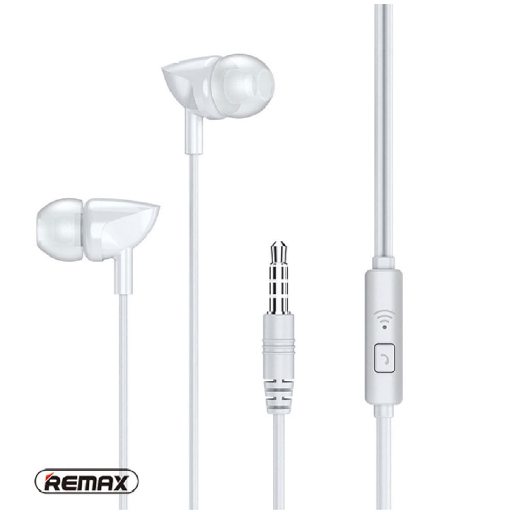 Remax Wired Earphone RW-106 (White) – Stylish In-Ear Headphones with 3.5mm Jack, Crystal-Clear Stereo Sound, Comfortable Fit, and Universal Compatibility