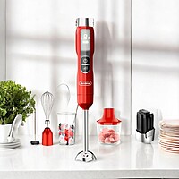 Decakila 5-in-1 Cordless Rechargeable Immersion Hand Blender with 5-speed setting, 2000mAh Battery and LED display (KEJB056R) - Red Decakila 5-in-1 Cordless Rechargeable Immersion Hand Blender with 5-speed setting, 2000mAh Battery and LED display (KEJB056R) - Red