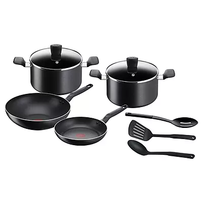 TEFAL Super Cook 9 pc set frypan 24 cm wokpan 28 cm stewpots 22/24 cm spoon slotted spoon slotted spatula