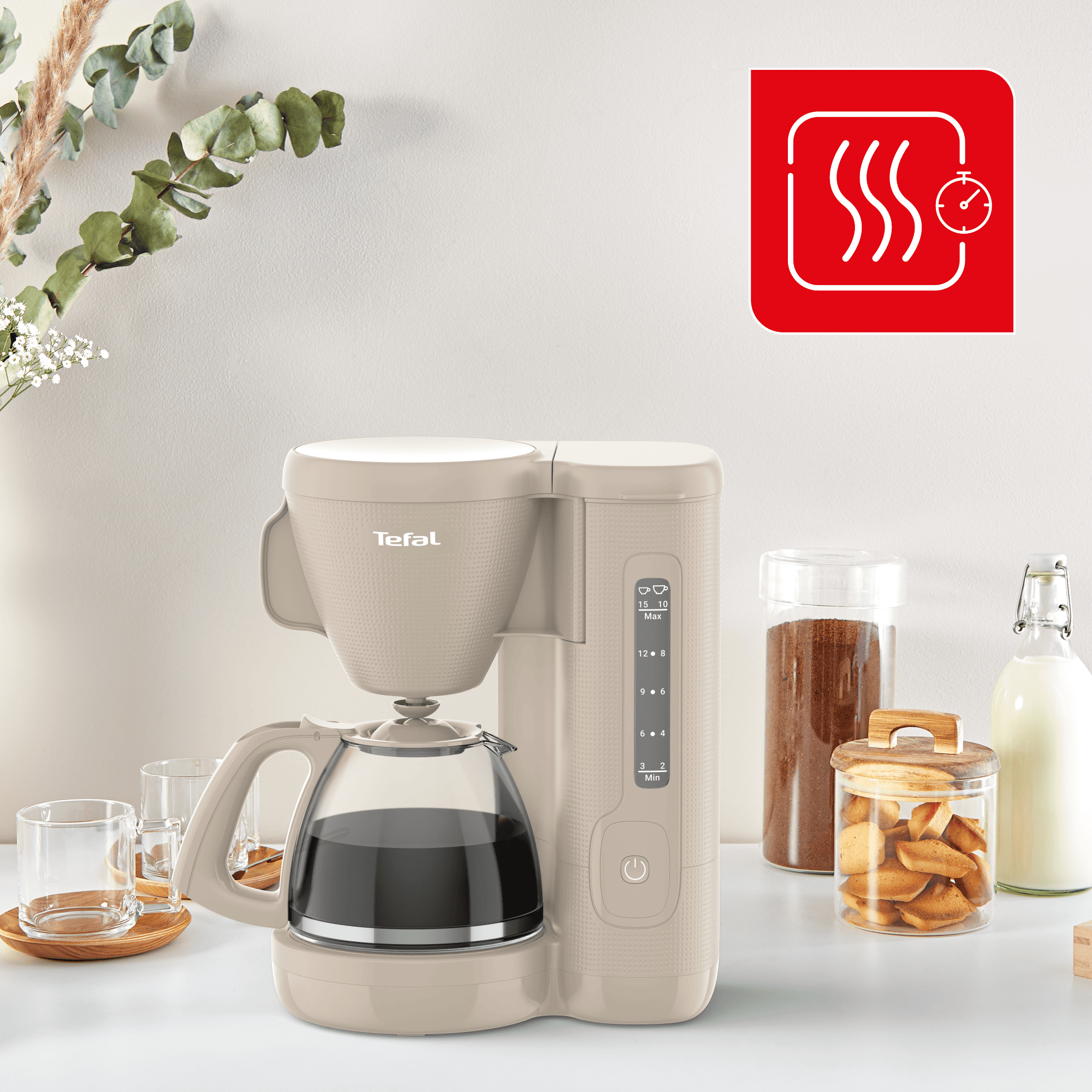 Tefal Filter Coffee Machine 1.25L 1000W Automatic Drip Coffee Maker with Anti-Drip System, Keep-Warm Function, and Large Capacity for Delicious and Convenient Brewing