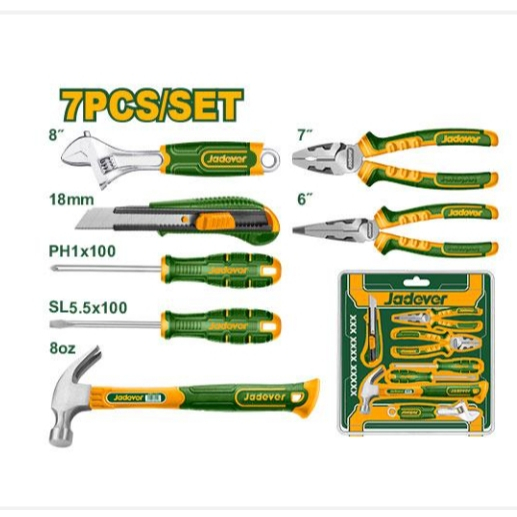 JadeverโฏJDHS5307 7โPiece Hand Tool Set โ Premium MultiโTool Kit for Home & Professional Use, Includes 6โณ/7โณ Pliers, 8โฏoz Claw Hammer & Essentials, Durable Alloy Steel Construction with Ergonomic Grips JadeverโฏJDHS5307 7โPiece Hand Tool Set โ Premium MultiโTool Kit for Home & Professional Use, Includes 6โณ/7โณ Pliers, 8โฏoz Claw Hammer & Essentials, Durable Alloy Steel Construction with Ergonomic Grips