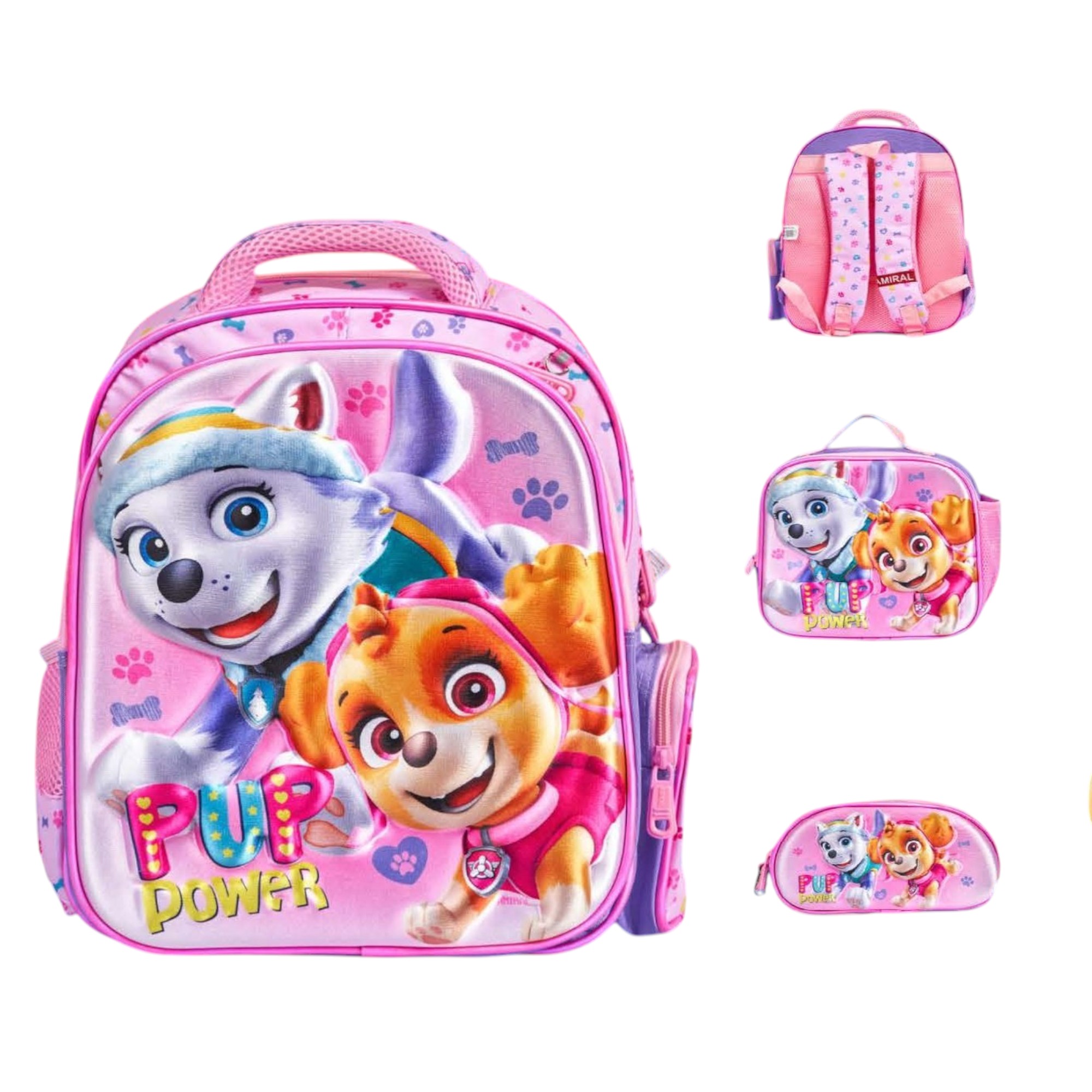PAW Patrol Girl 6-Piece Trolley School Set – 18" Rolling Backpack with Lunch Bag, Pencil Case, and Accessories Durable Wheeled School Bag for Girls
