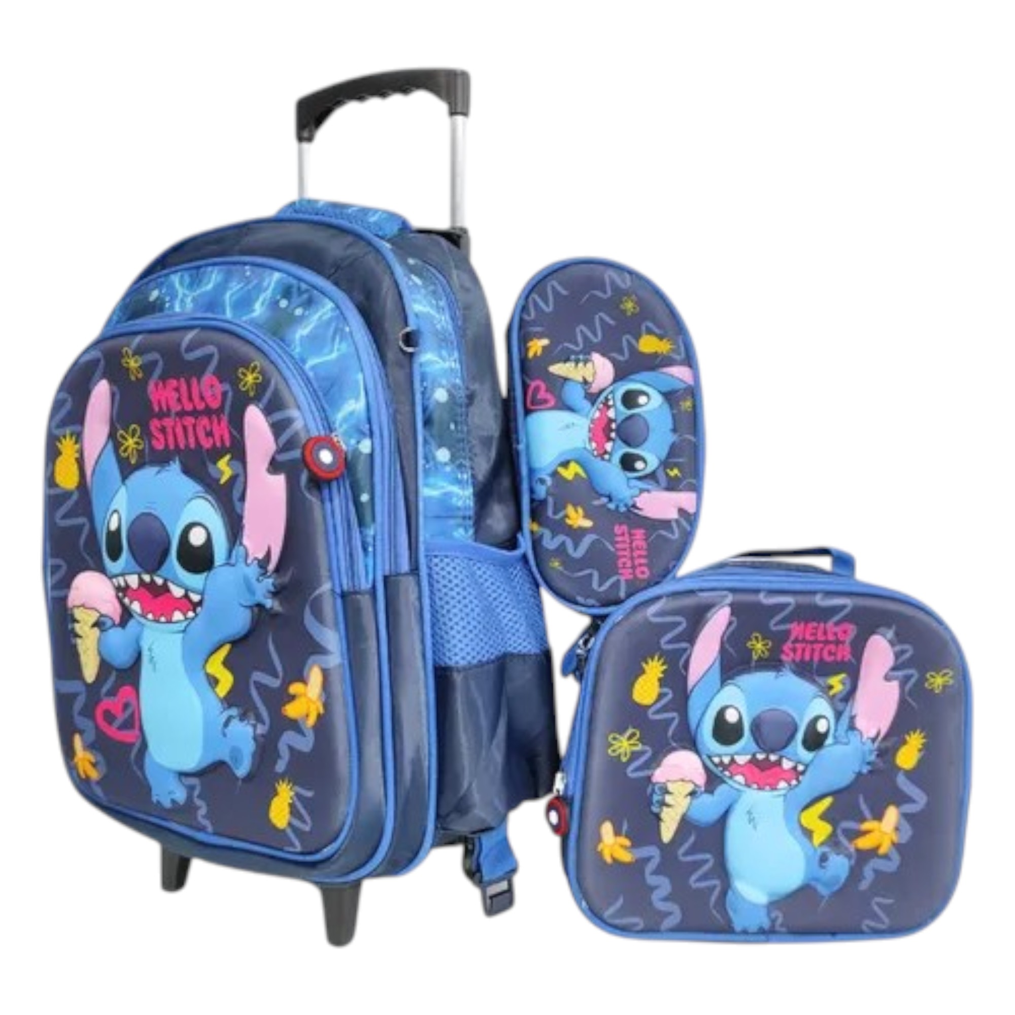 STITCH 6-Piece Trolley School Set – 18" Rolling Backpack with Lunch Bag, Pencil Case, and Accessories | Cute & Colorful Lilo & Stitch Design