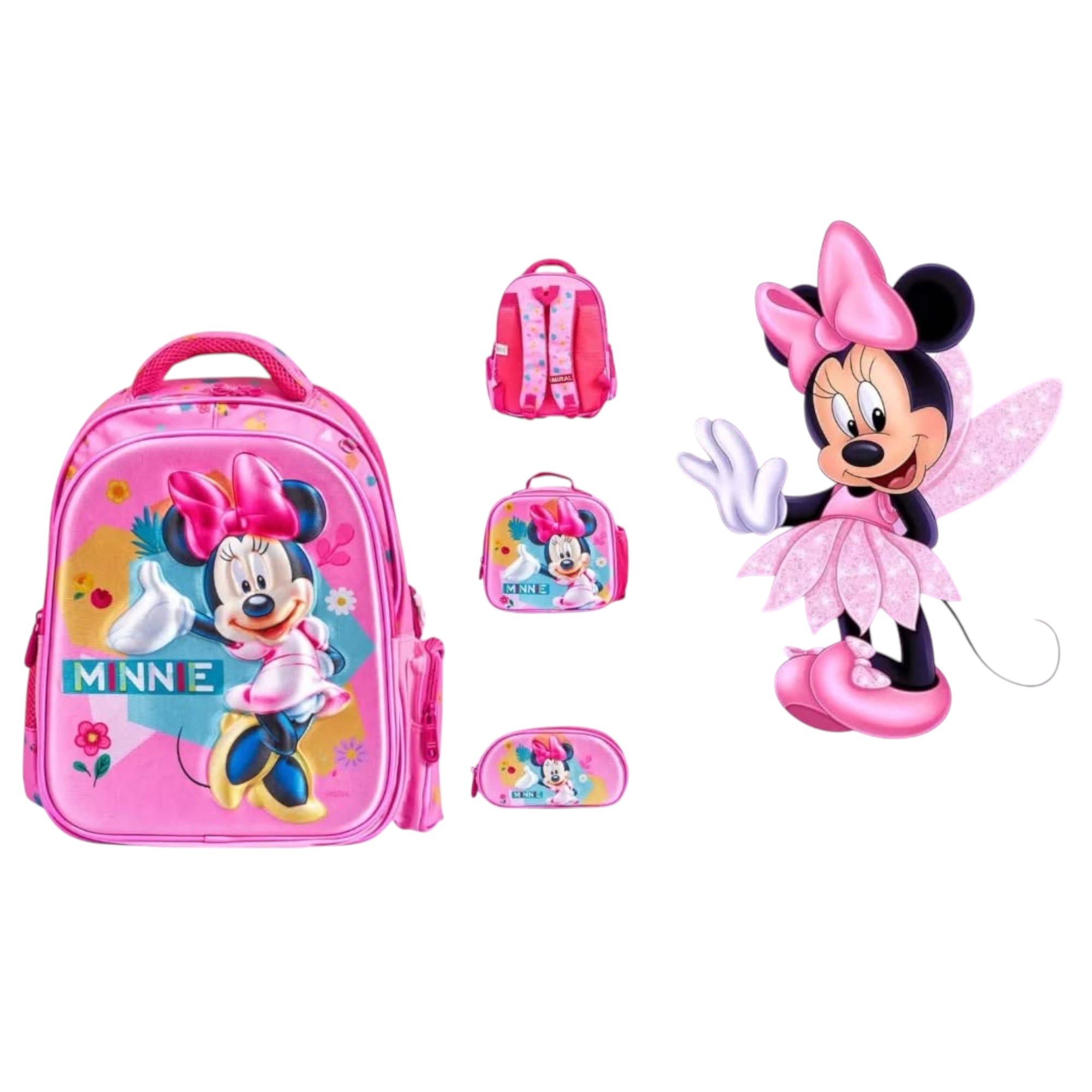 Disney Minnie Mouse 3-Piece School Backpack Set 18" with Matching Insulated Lunch Bag & Pencil Case – Large, Durable, and Adorable Design for Kids – Official Licensed Merchandise