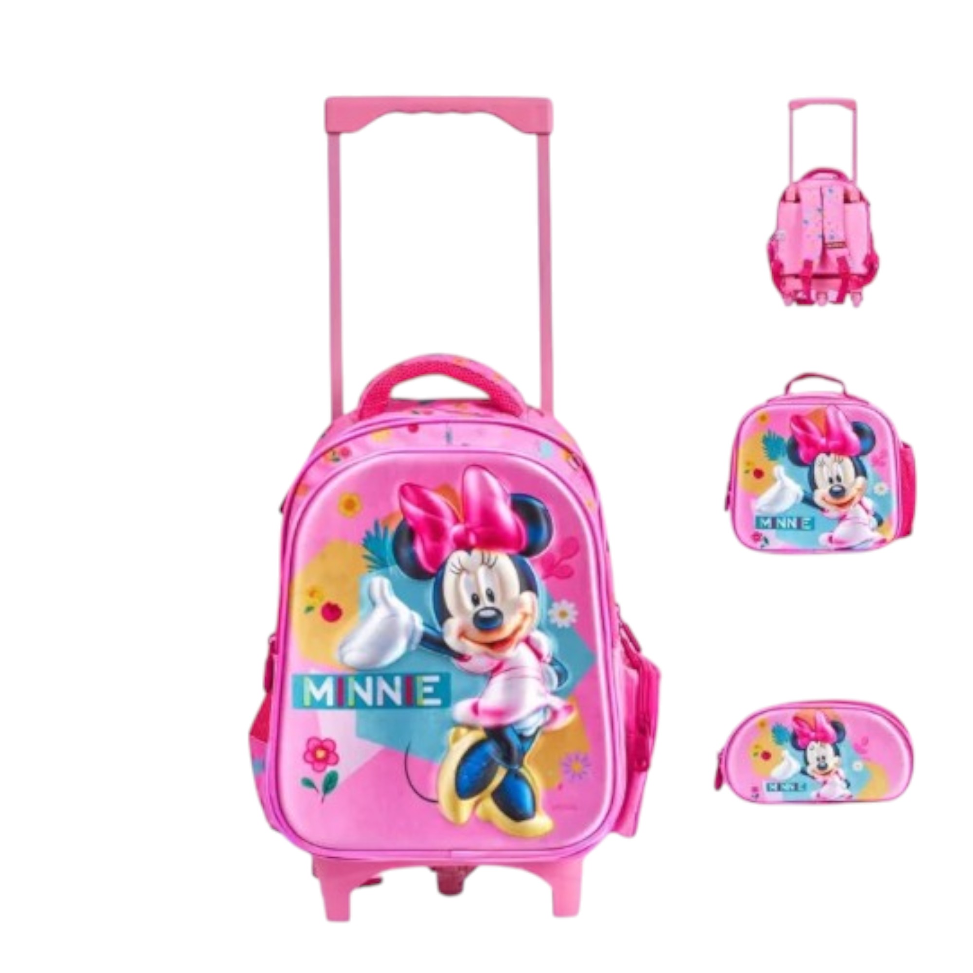 MINNIE Mouse 6-Piece Trolley School Set – 18" Rolling Backpack with Lunch Bag, Pencil Case, and Matching Accessories | Adorable Disney Minnie Design