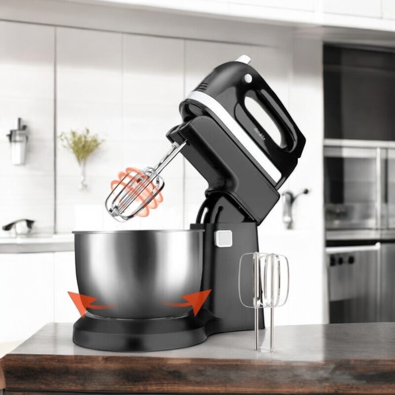 Decakila-Stand mixer 5 speed with turbo, 250W ,3.5L , stainless steel bowl, With 2pcs beaters and dough hooks beater , Bowl with automatic rotation (KEMX012B) Decakila-Stand mixer 5 speed with turbo, 250W ,3.5L , stainless steel bowl, With 2pcs beaters and dough hooks beater , Bowl with automatic rotation (KEMX012B)